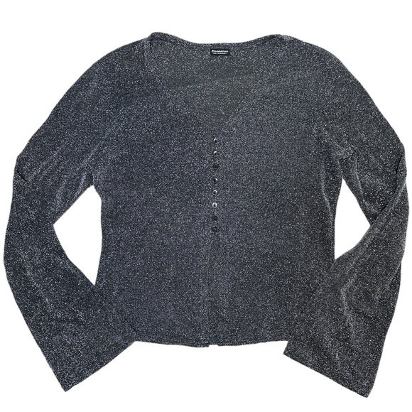 Vintage Revolution Metallic Semi-Sheer Mesh Long Sleeve Vent Top - Picture 3 of 5